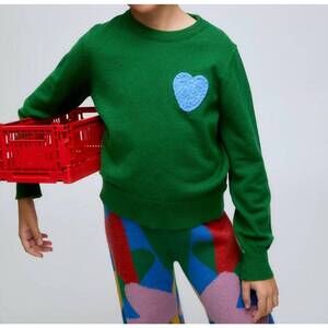 NEW COMPANIA FANTASTICA girl's knitted sweater with heart embroidery in green/bl